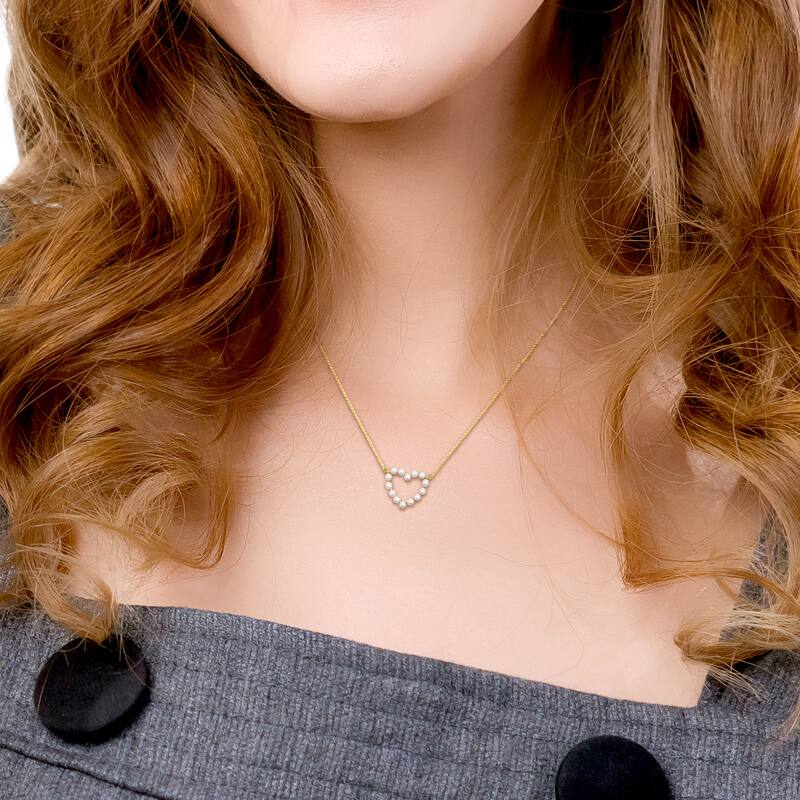 Miadora 2-2.5mm Cultured Freshwater Pearl Heart Pendant With Chain in 14k Yellow Gold - 12.3 mm x 15.1 mm