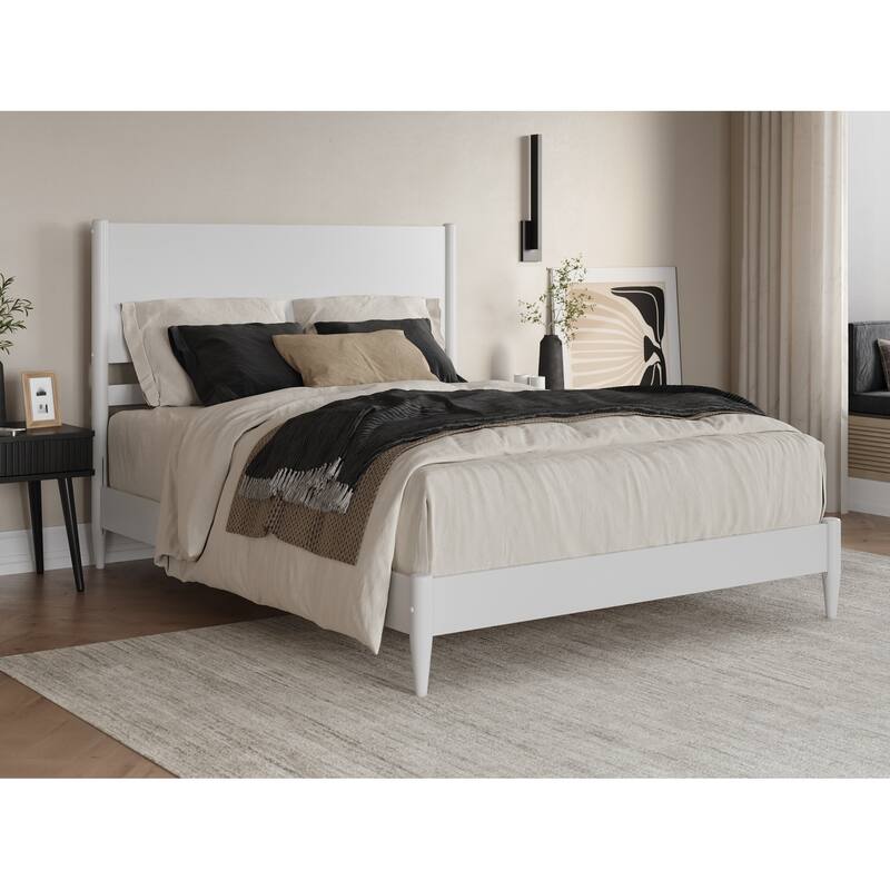 Solid Wood Low Profile Platform Bed - Modern Bedroom Furniture in White