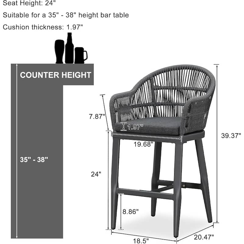 PURPLE LEAF Outdoor Dining Chairs Set of 2 Patio Counter Height Bar Stool with Cushion