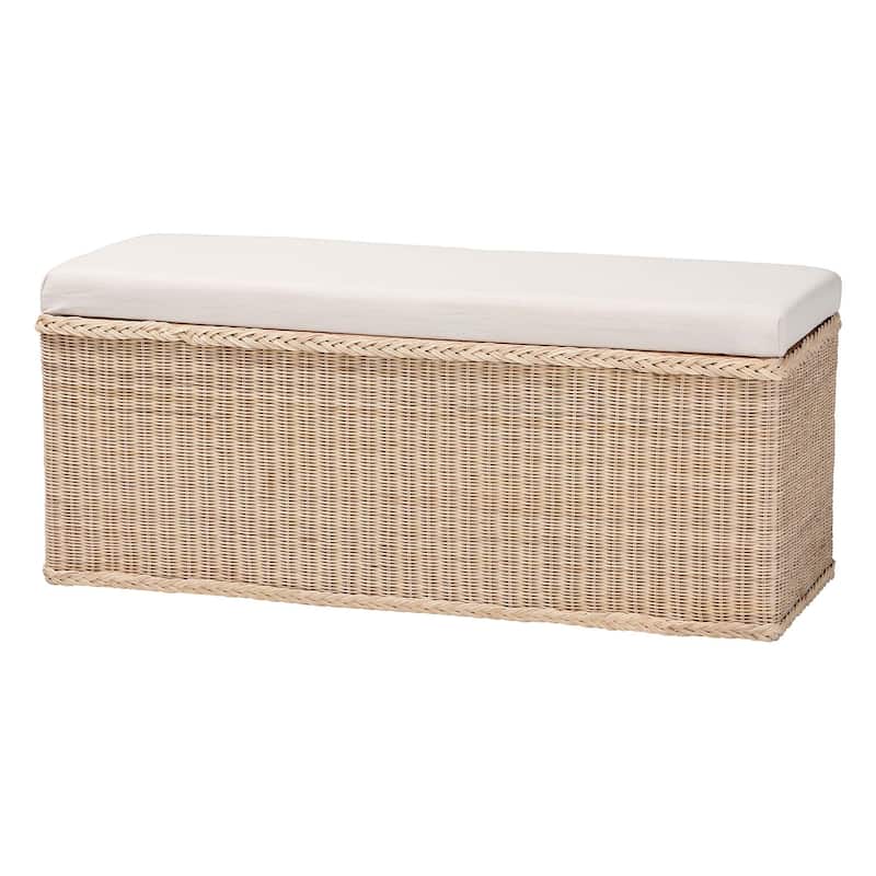 Barid Braided Natural Rattan Storage Bench with Lift-Top - Coastal Boho Chest for Bedroom or Living Room, Natural - Natural - 45" Rectangle