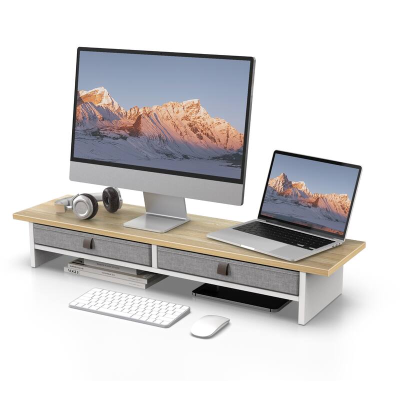 Fenge Dual Monitor Stand, 2 Tiers Monitor Riser for Desk - Off-White