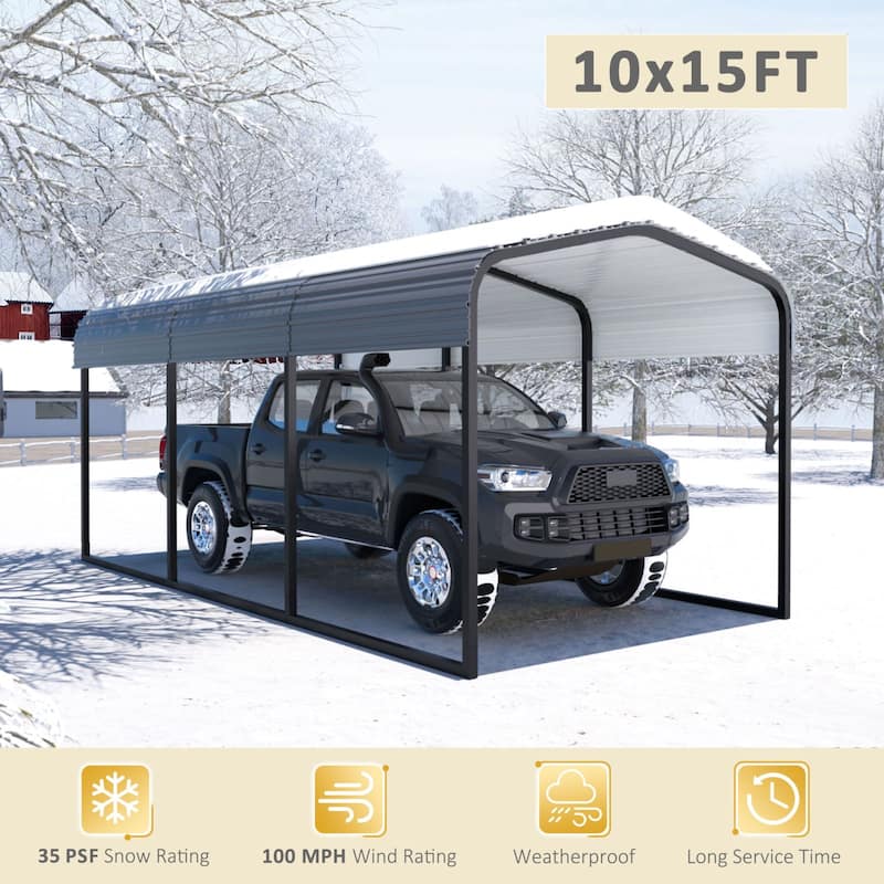 VEIKOUS Heavy Duty Metal Carport Galvanized Steel Shelter for Cars, Boats, and Tractors