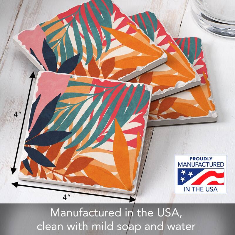 Flower Show 4-Pack Tumbled Tile Stone Coasters with Protective Cork Backing Manufactured in The USA
