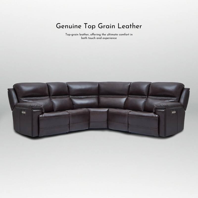 108" W Premium Genuine Leather Dual-Power Sectional Sofa with Zero Gravity, USB & Type-C Ports and 1 Power armless chair