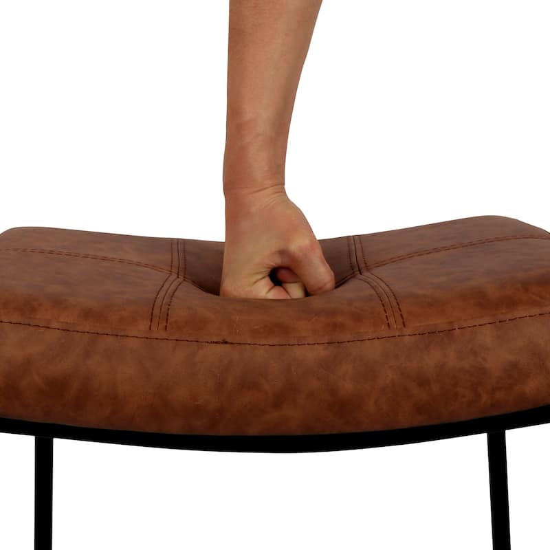 Anmytek 27'' Modern Backless Upholstered Kitchen Counter Bar Stool with Saddle Seat and Metal Base Set of 2