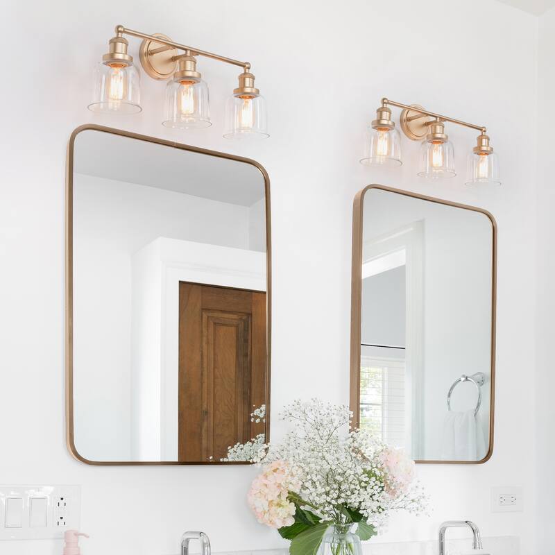 Cionar Modern Gold 3-Light Dimmable Linear Bathroom Vanity Lights with Clear Bell Glass for Powder Room - L21.5"x W7.5"x H 10"