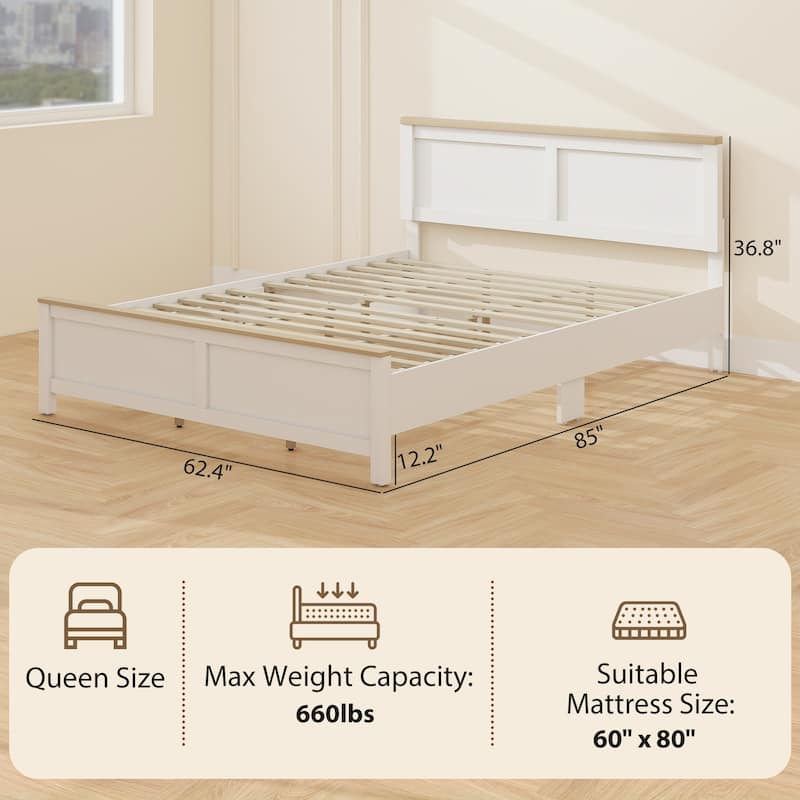 HOMCOM Queen Size Bed Frame with Headboard and Footboard, Queen Platform Bed Frame with Wooden Slats, Under-Bed Storage