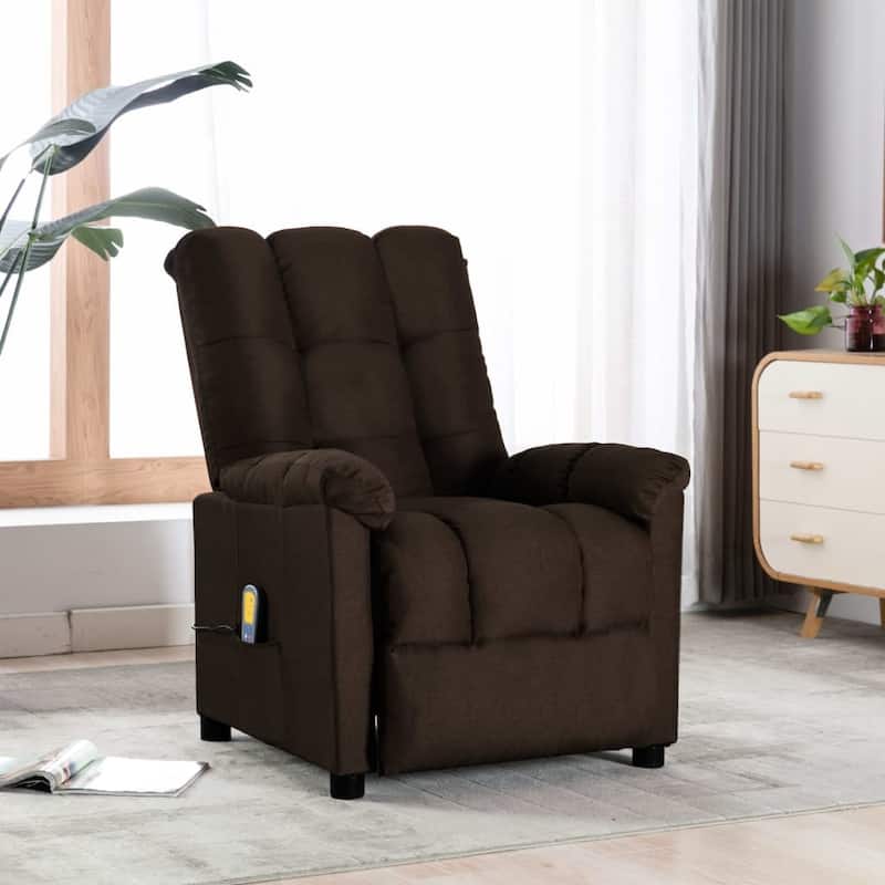 vidaXL Massage Recliner Dark Brown Fabric - 29.1" x 39" x 40.2"