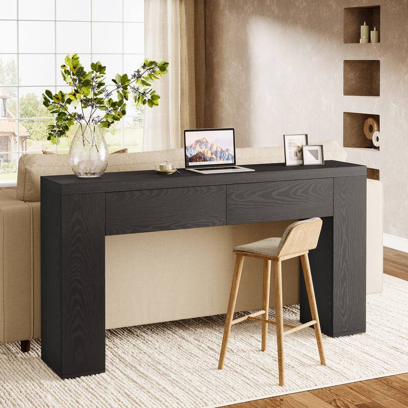 63-Inch Wooden Console Table with 2 Hidden Drawers, Sofa Table for Living Room, Hallway, Entrance, Foyer