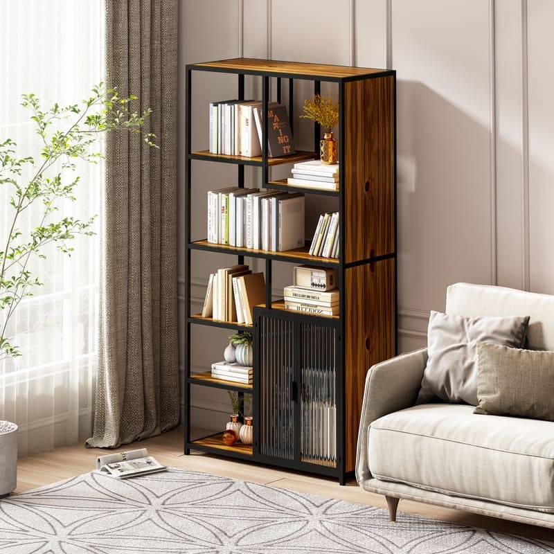 Bookshelf with Enclosed Storage Cabinet, Storage Rack Bookcase with ...