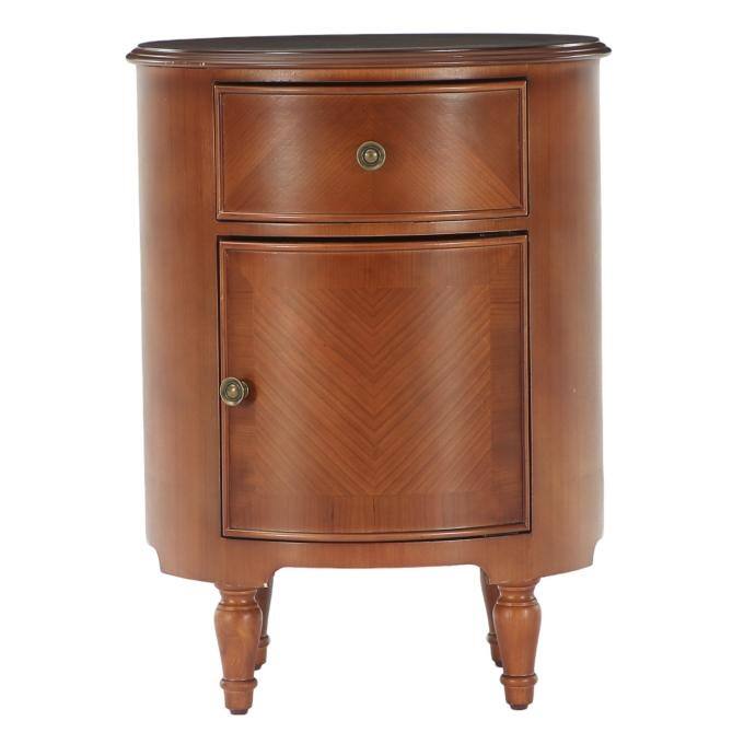 Round Solid Wood Side Table, Vintage End Table Cabinet with Drawer - 1PC