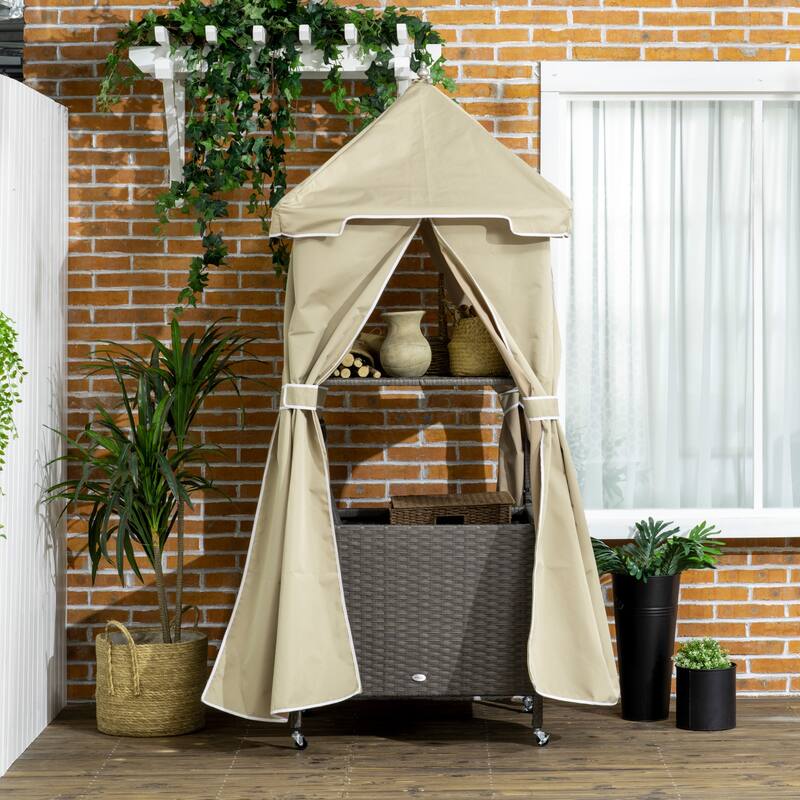 Outsunny Outdoor Towel Valet Caddy, Covered Poolside Towel Holder Rack