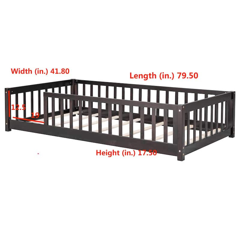Twin Floor Platform Bed with Fence without Door