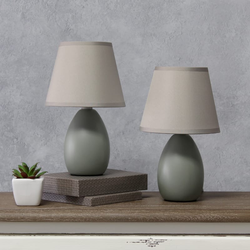 9.45" Petite Oblong Lamp 2 Pack Set w Matching Fabric Shade