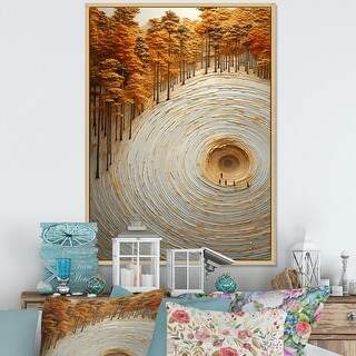 Designart "Orange And White Abstract Pine Tree Spiral Serenity I" Abstract Botanicals Living Room Framed Canvas Art