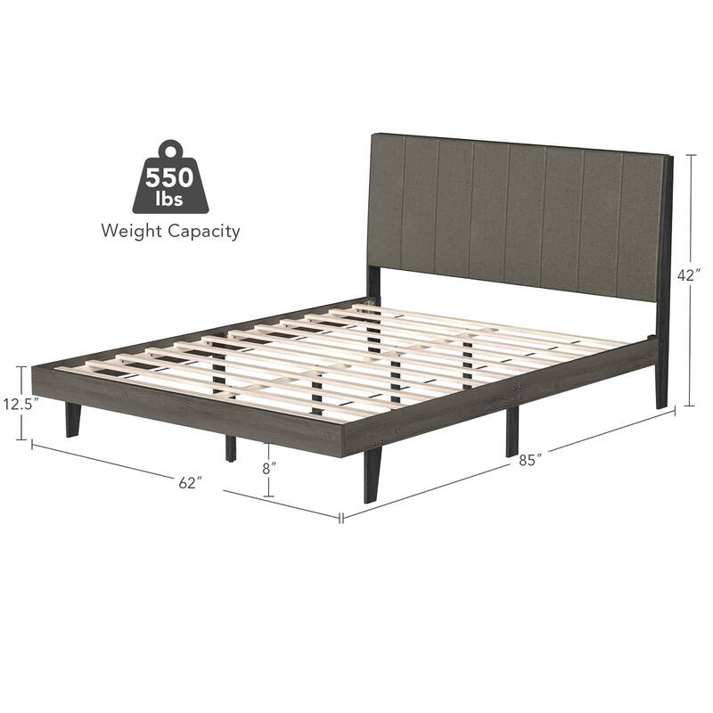 Costway Upholstered Tufted Bed Wood Platform Mattress Foundation
