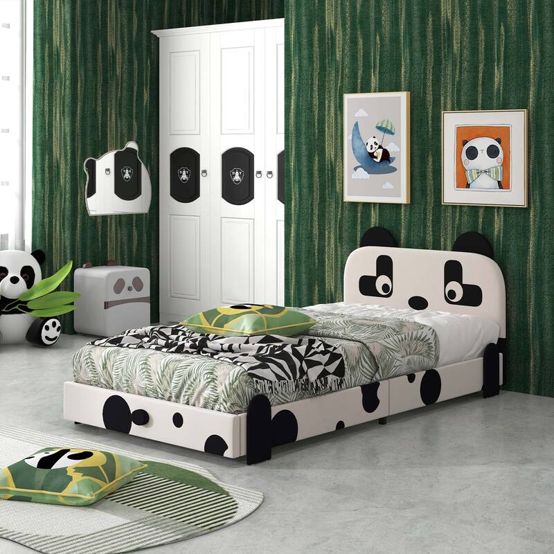 Costway Twin Size Kids Bed Toddler Upholstered Low Profile Bed Frame