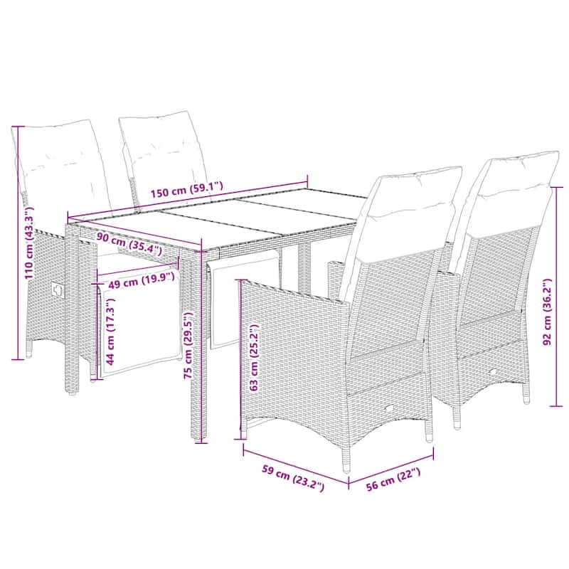 vidaXL Patio Dining Set with Cushions Outdoor Table and Chairs Bistro Set Black