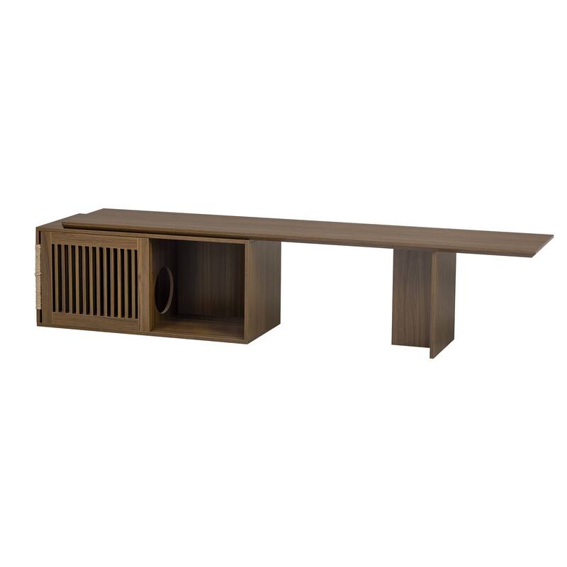 Extendable TV Stand with Cat Cushion, Modern TV Stand for TVs Up to 85", Entertainment Center with Sliding Door