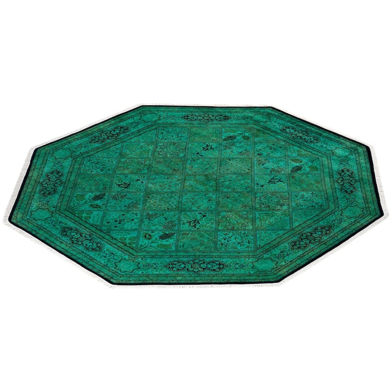 Overton Hand Knotted Wool Vintage Inspired Modern Contemporary Overdyed Green Octagon Area Rug - 7' 1" x 7' 1"