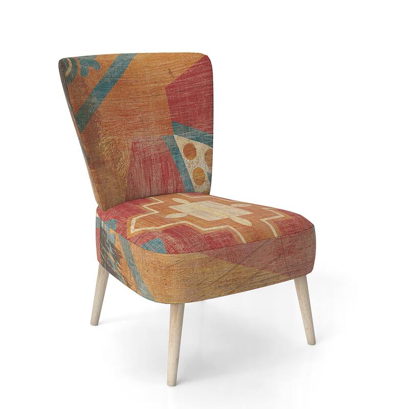 Designart "Moroccan Orange Tiles Collage I" Upholstered Bohemian Chic Accent Chair - Arm Chair - Side Chair