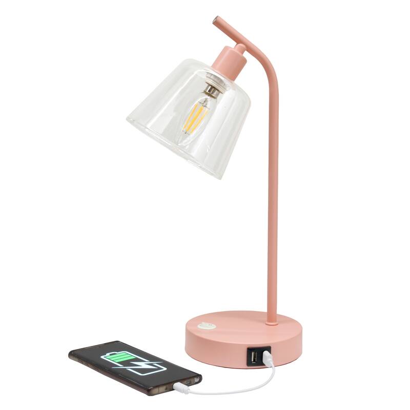 Curved Arm Desk Lamp with Glass Shade - 15.75" - Pink