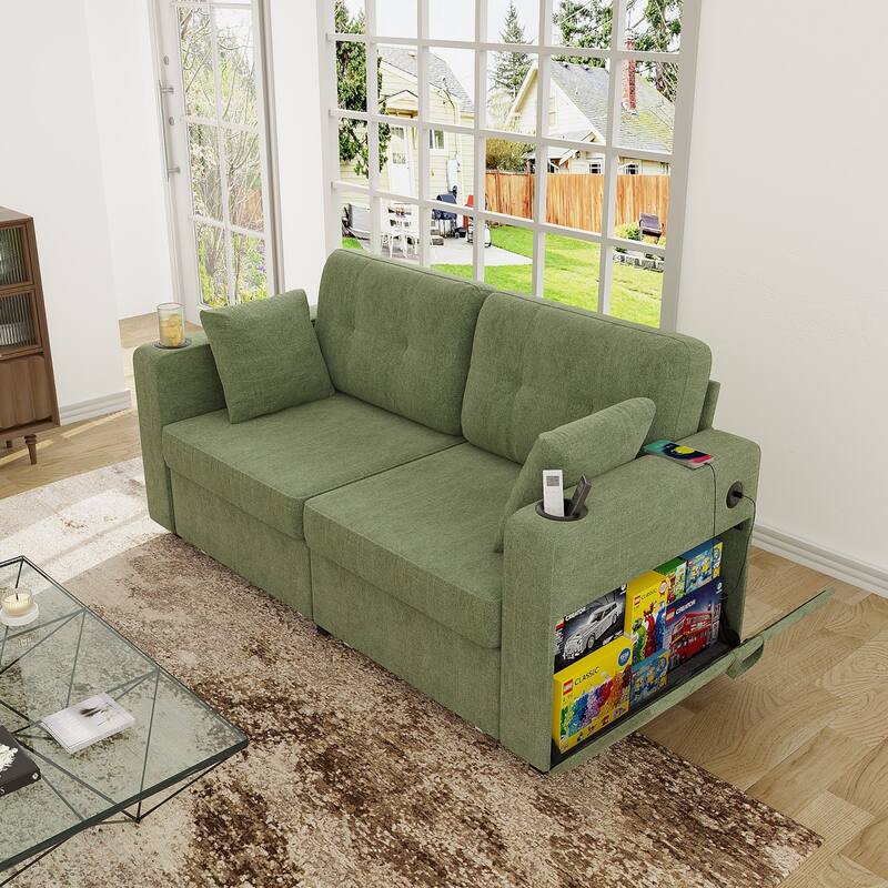 67.76" Chenille 3-Seater Sofa with USB Ports and Storage