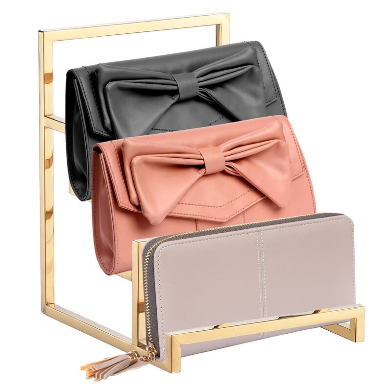 Clutch Purse Display Stand 4 Layer Wallet Display Rack Metal Clutch Riser - Gold