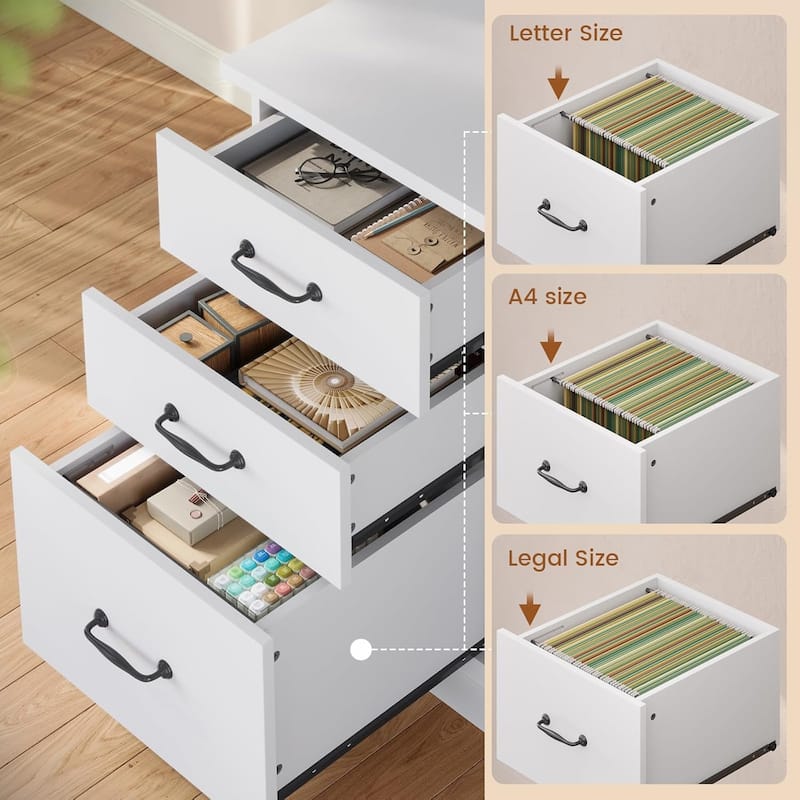 L Shaped Desk Drawers Storage Shelves Executive Home Office Desk