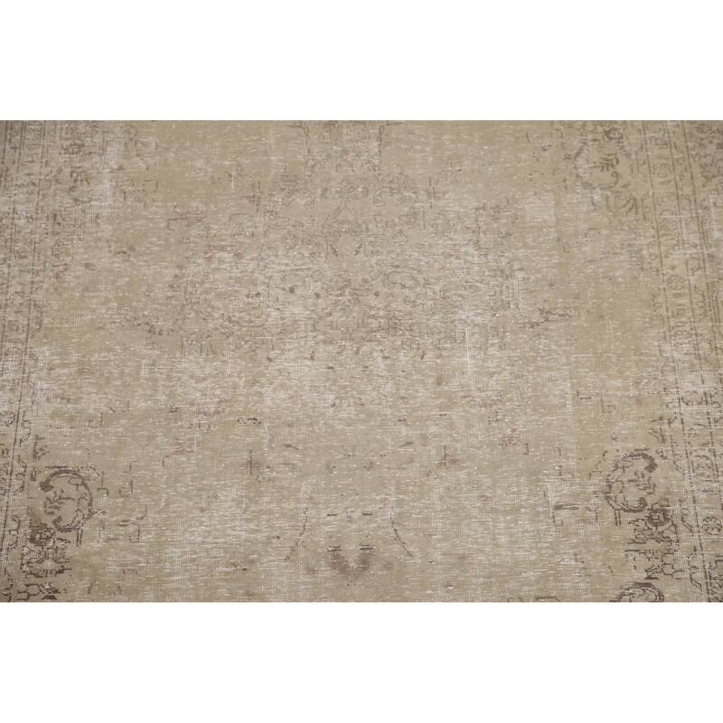 Hand Knotted Oriental 100% Wool Carpet Traditional Medallion Beige & Ivories Tabriz Area Rug - 9' 5'' X 6' 7''