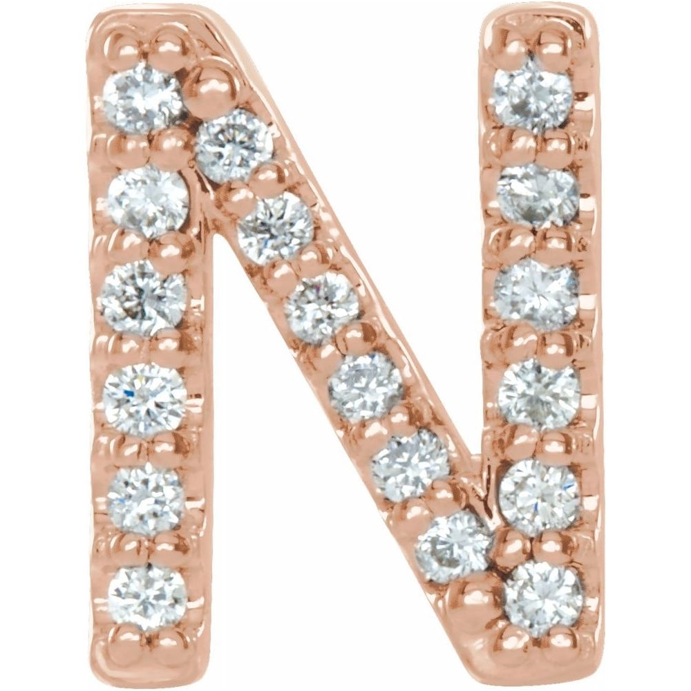 14K Rose Gold 0.06 Carat Diamond Single Initial N Earring