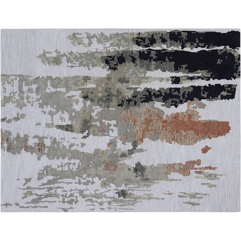Handmade Emeralda Collection Silver/Tan/Rust Wool and Viscose Area Rug