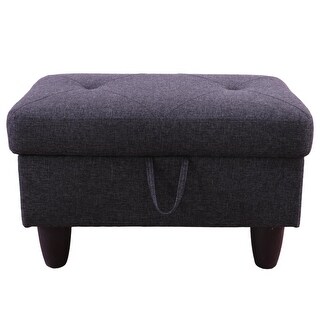 Upholstered Storage Rectangle Modern Linen Ottoman with Legs,Tough Wood ...