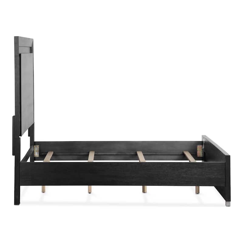 Furniture of America Alaric Modern Black Solid Wood Panel Bed with LED Light Headboard