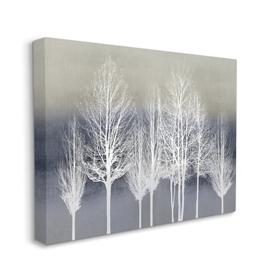 Stupell Modern Tree Forest Winter Landscape over Pattern Canvas Wall Art - Blue