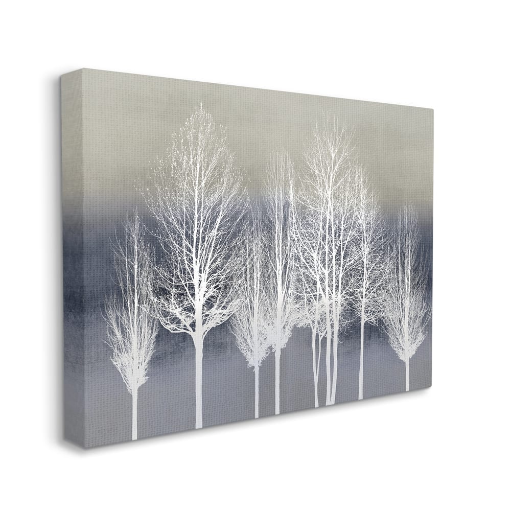 Stupell Modern Tree Forest Winter Landscape over Pattern Canvas Wall Art - Blue