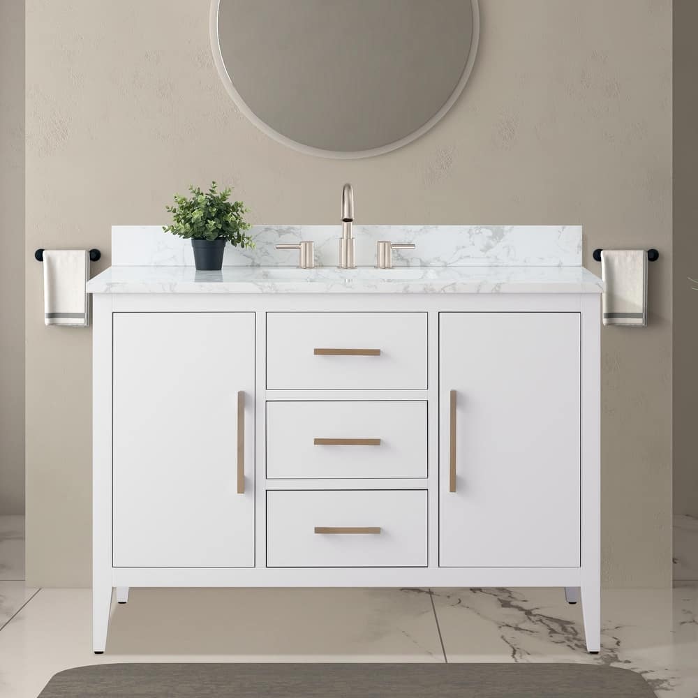 Vanity Art 48" Single Sink Bathroom Vanity Cabinet with Engineered Marble Countertop