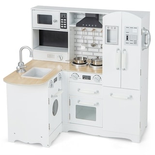 Gymax Kid's Corner Kitchen Playset Wooden Chef Play w/ Stove Utensils