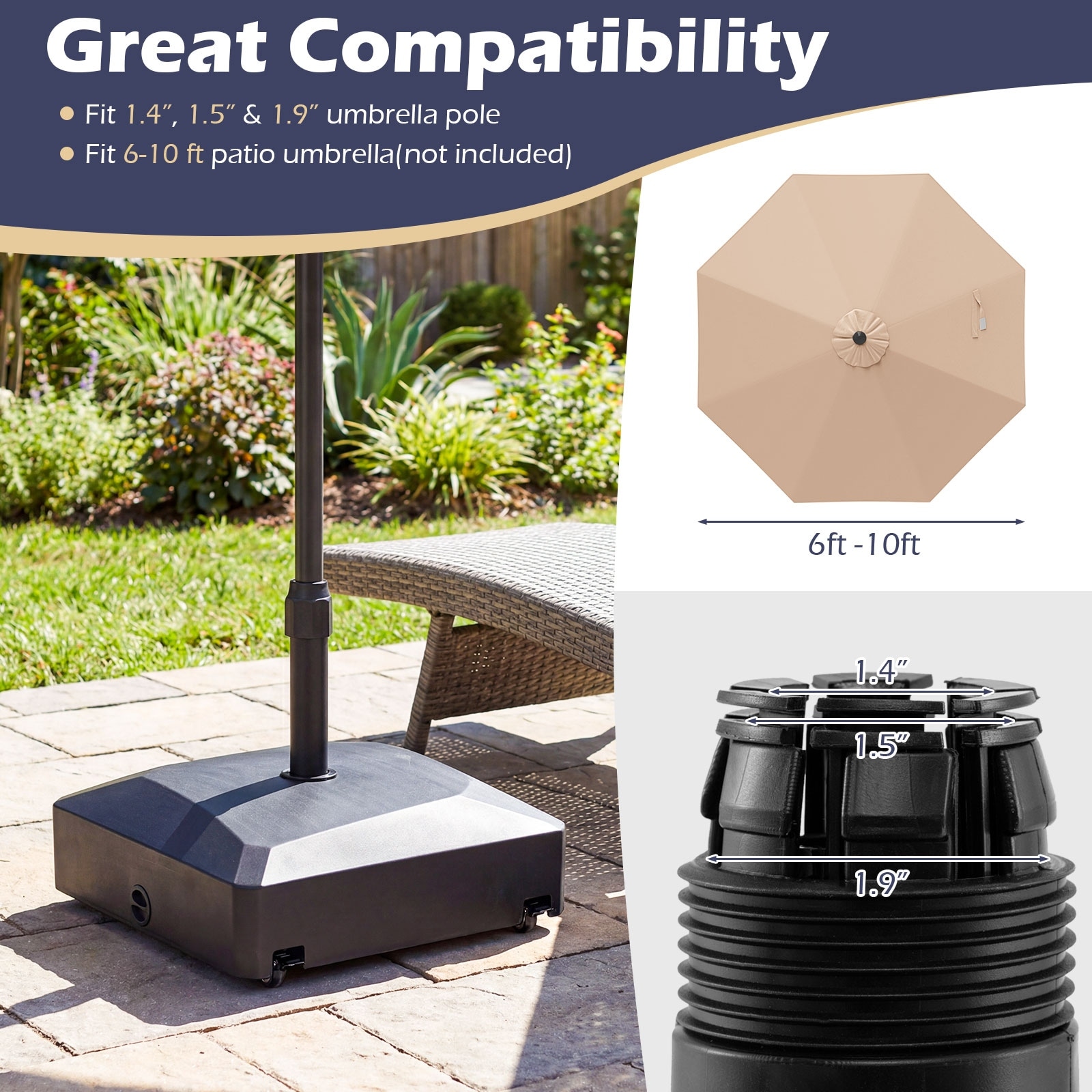 http www.patioliving.com california-umbrella-patio-bases-stand-cacfmt172 PURPLE LEAF HDML32 Patio Market Umbrella Stand Base with Wheels Each base anchors a freestanding or table umbrella California Outdoor Umbrellas | PatioLiving