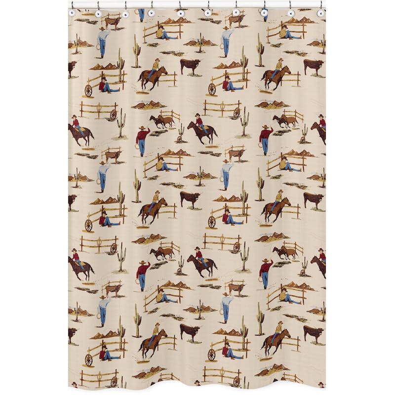 Sweet Jojo Designs Brown Western Cowboy Boy Bathroom Fabric Bath Shower Curtain Tan Wild West Southern Country Horse Cow Animal
