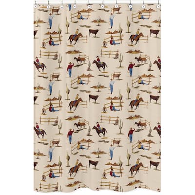 Sweet Jojo Designs Brown Western Cowboy Boy Bathroom Fabric Bath Shower Curtain Tan Wild West Southern Country Horse Cow Animal