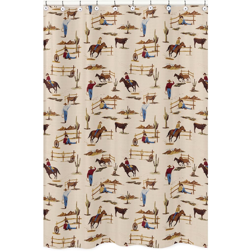 Sweet Jojo Designs Brown Western Cowboy Boy Bathroom Fabric Bath Shower Curtain Tan Wild West Southern Country Horse Cow Animal