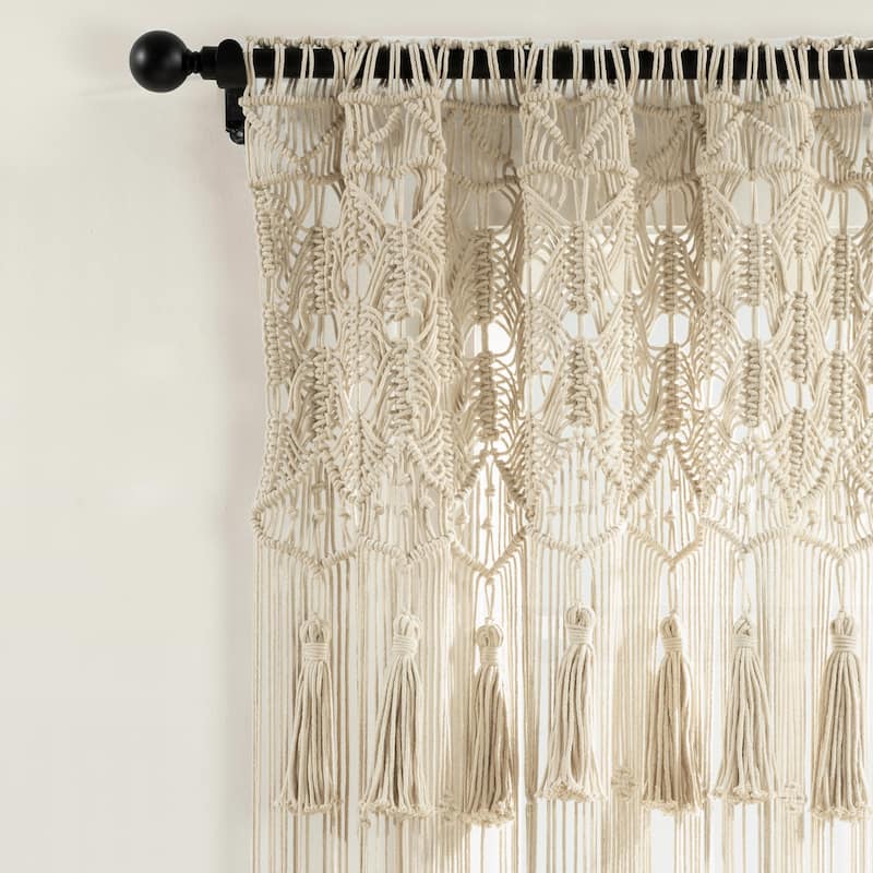Lush Decor Boho Macrame Tassel Cotton Window Curtain/Room Divider/Wedding Backdrop/Wall Decor - 84" x 40"