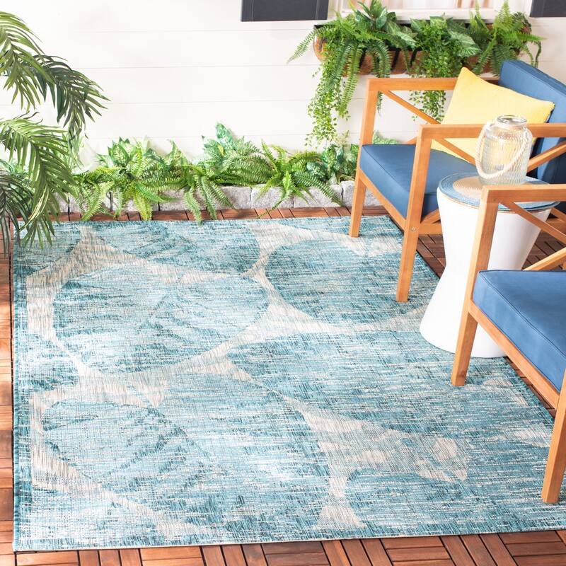 SAFAVIEH Courtyard Frouk Indoor/ Outdoor Waterproof Patio Backyard Rug - 8' x 11' - Grey/Aqua
