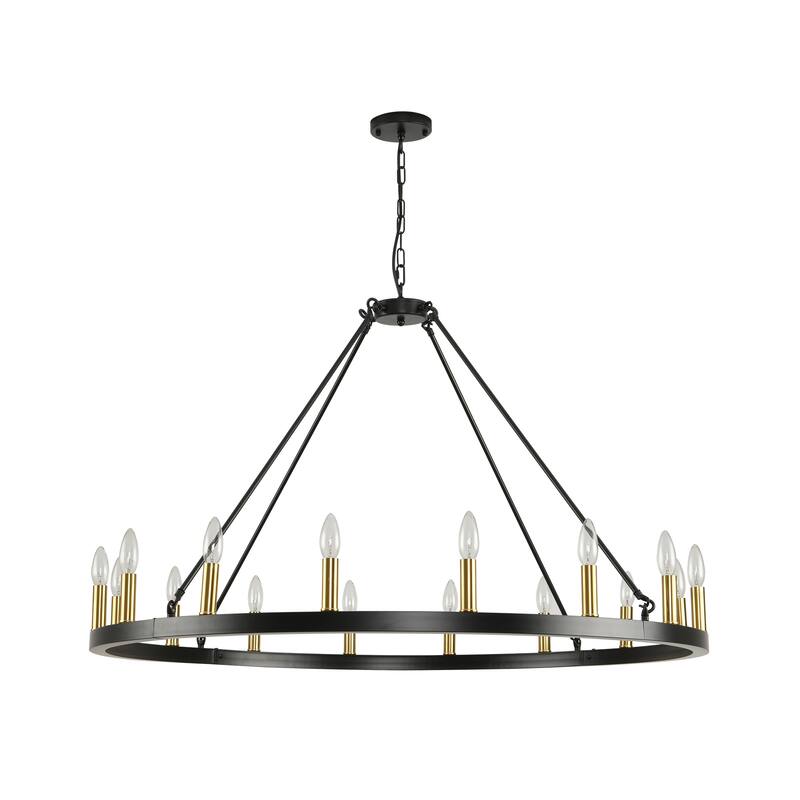 16-Light Black Wagon Wheel Chandelier Farmhouse Chandelier Diam 43-inch Large Round Pendant Light Fixture