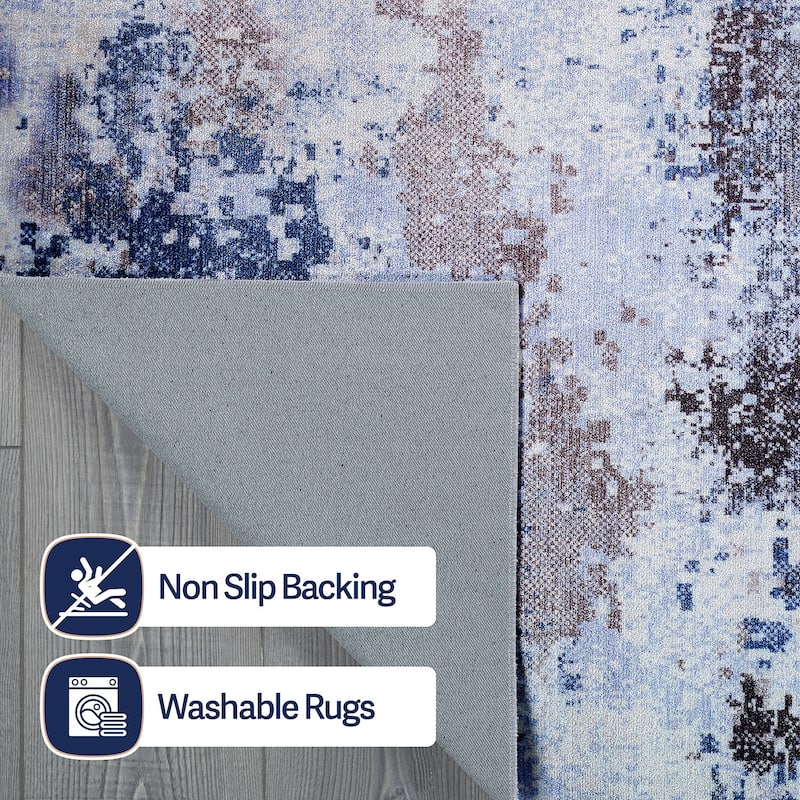 Beverly Rug Queen Abstract Non-Slip Rubber Back Washable Indoor Area Rug