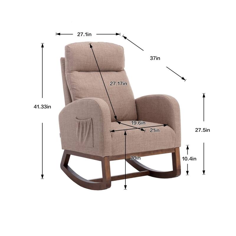 Modern Linen Upholstered Rocking Chair, Living Room Lounge Arm Chair