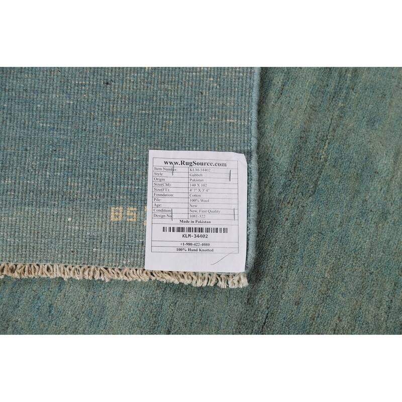 Light Blue Gabbeh Oriental Foyer Rug Hand-Knotted Wool Carpet - 3'4"x 4'7"
