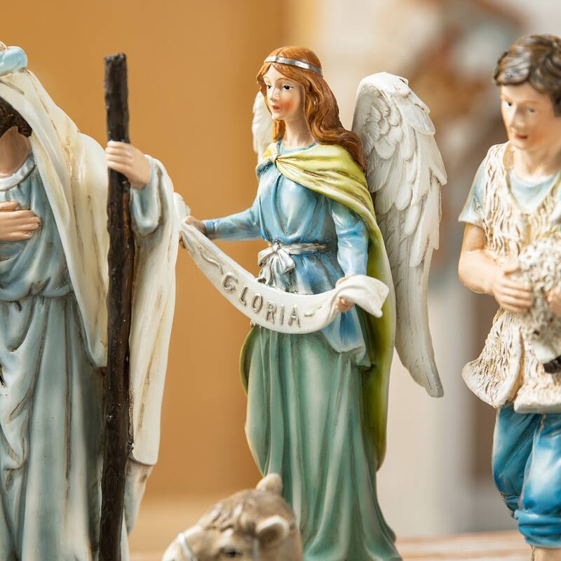 Glitzhome 12 Pcs Deluxe Blue Resin Nativity Figurine Set