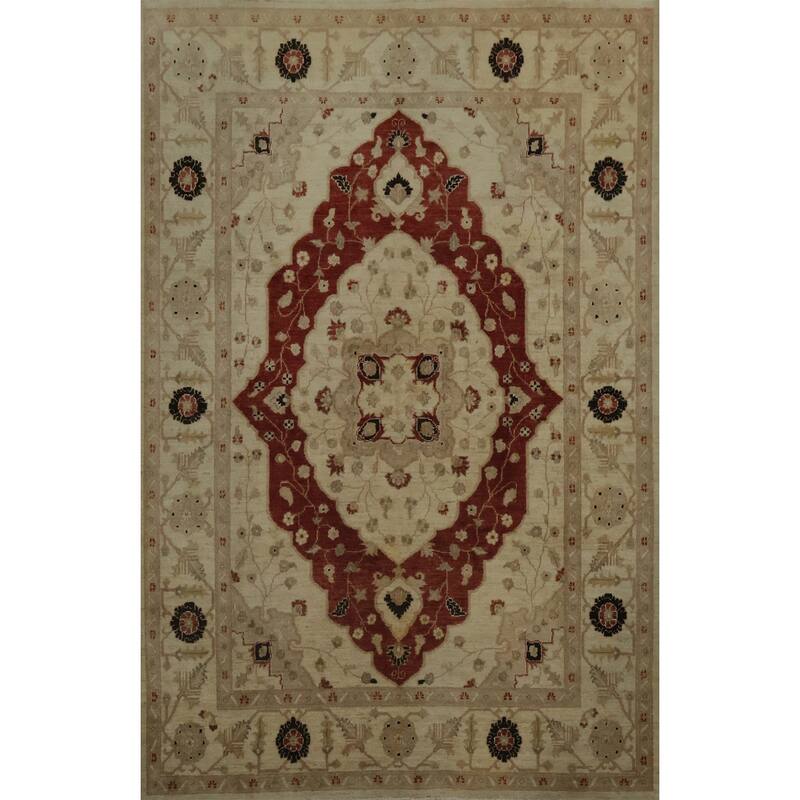 Hand Knotted Oriental 100% Wool Carpet Traditional Floral Red Peshawar Area Rug - 8' 6'' X 6' 6''